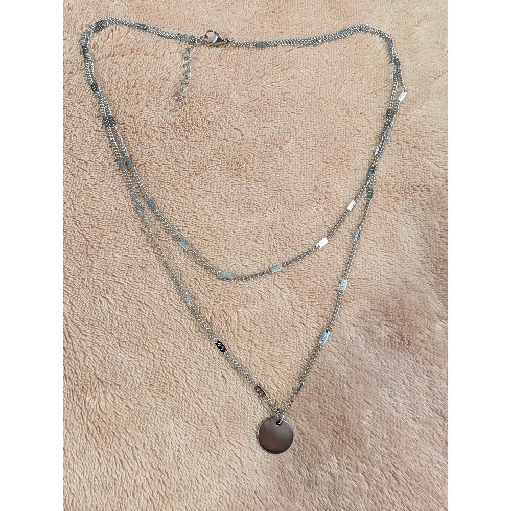 Silvertone 20" Double Chain Necklace‎ New Lobster Clasp W Pendant